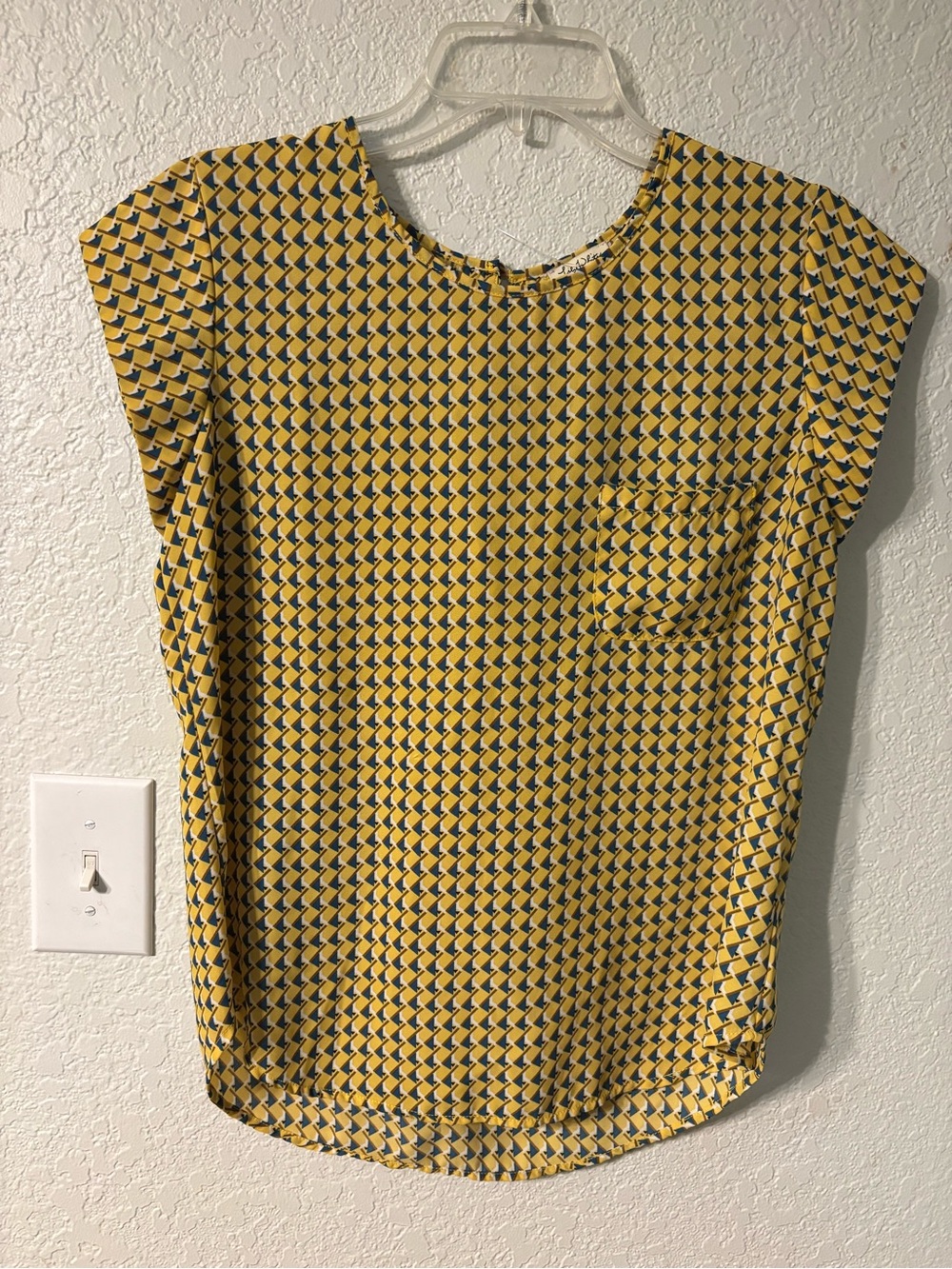 Geometric Cap-Sleeve Blouse in Yellow & Navy by Lily White